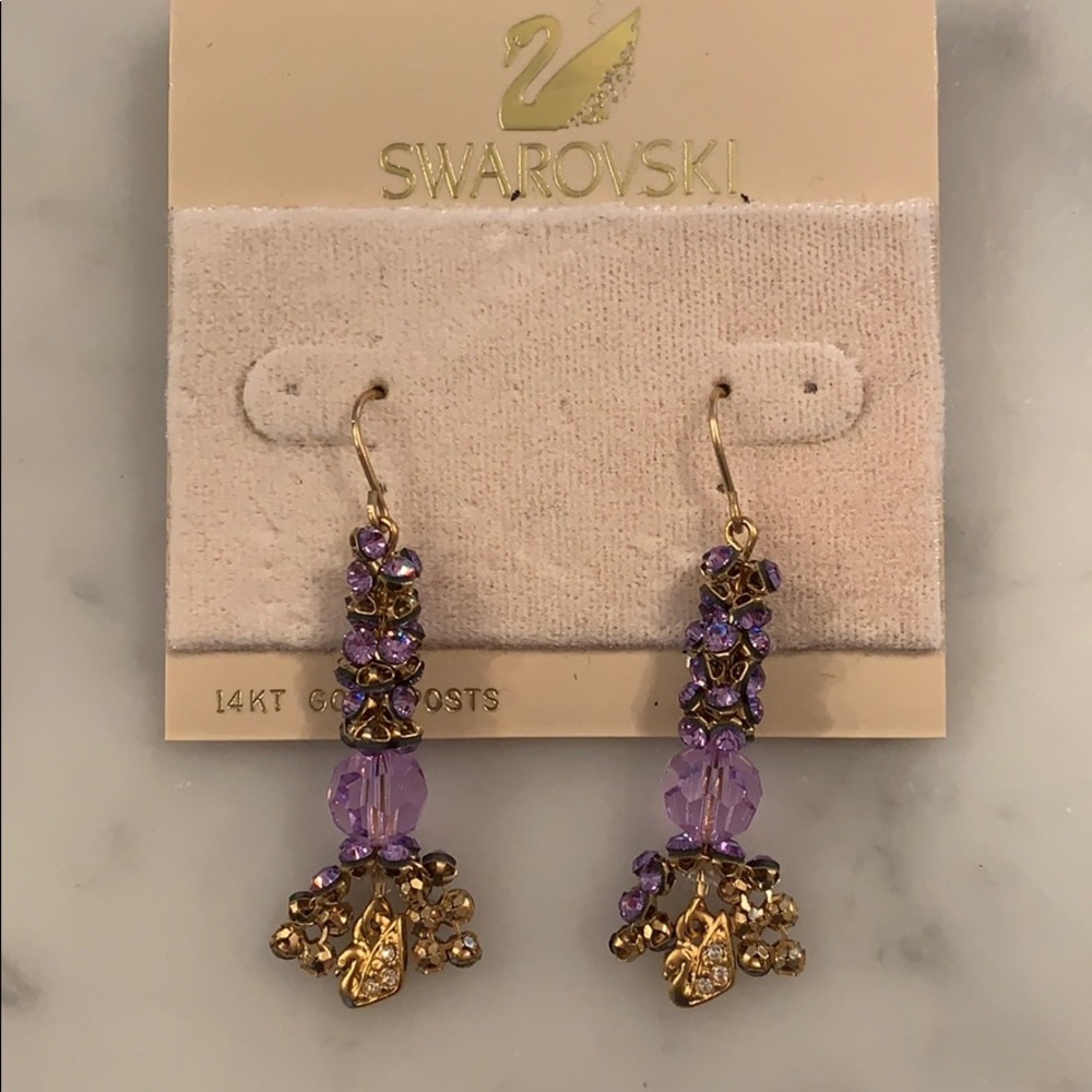 Swarovski 14kt gold post lt amethyst drop earring